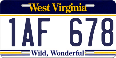 WV license plate 1AF678