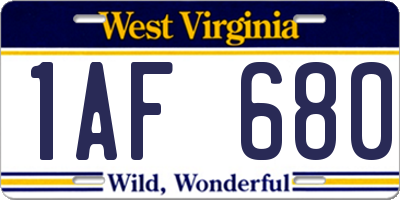 WV license plate 1AF680
