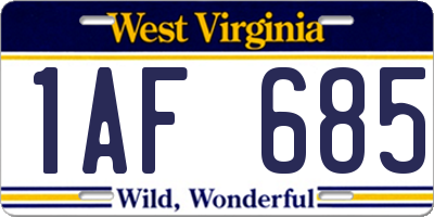 WV license plate 1AF685