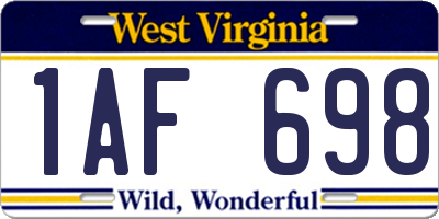 WV license plate 1AF698