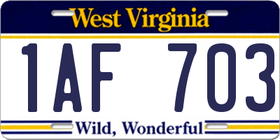 WV license plate 1AF703