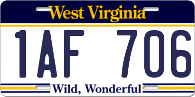 WV license plate 1AF706