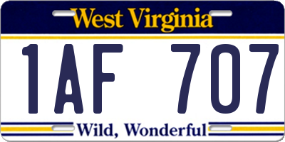 WV license plate 1AF707