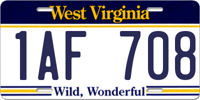 WV license plate 1AF708