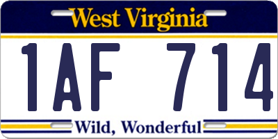 WV license plate 1AF714