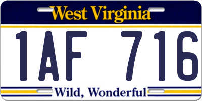 WV license plate 1AF716