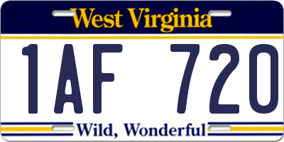 WV license plate 1AF720