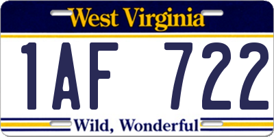 WV license plate 1AF722