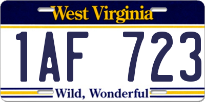 WV license plate 1AF723
