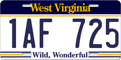 WV license plate 1AF725