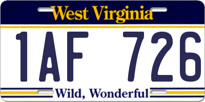 WV license plate 1AF726