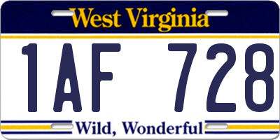 WV license plate 1AF728