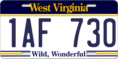 WV license plate 1AF730