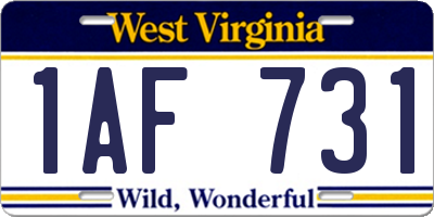 WV license plate 1AF731