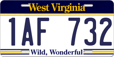 WV license plate 1AF732