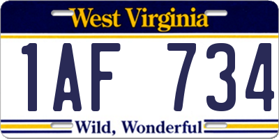 WV license plate 1AF734