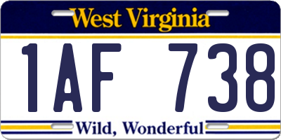 WV license plate 1AF738