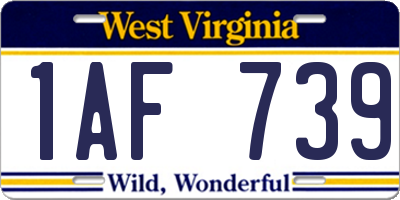 WV license plate 1AF739