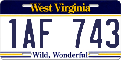 WV license plate 1AF743