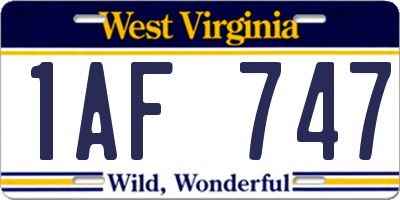 WV license plate 1AF747