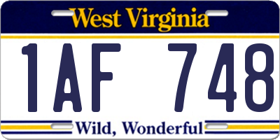 WV license plate 1AF748