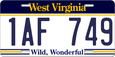 WV license plate 1AF749