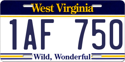 WV license plate 1AF750