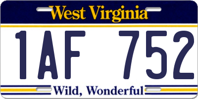 WV license plate 1AF752