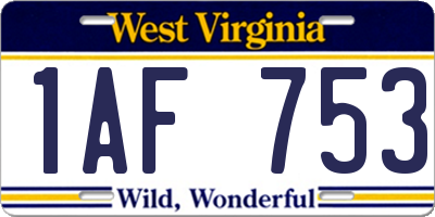 WV license plate 1AF753