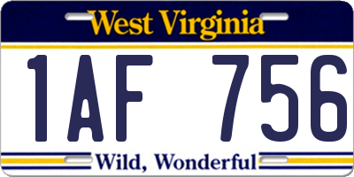 WV license plate 1AF756