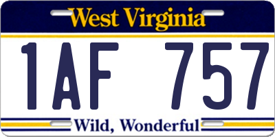 WV license plate 1AF757