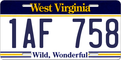 WV license plate 1AF758