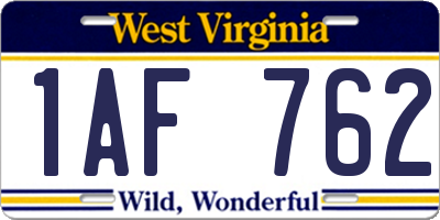 WV license plate 1AF762