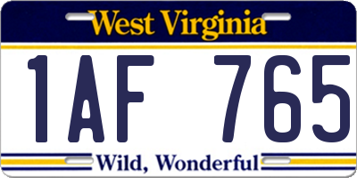 WV license plate 1AF765