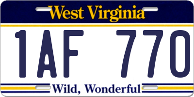 WV license plate 1AF770