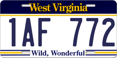 WV license plate 1AF772