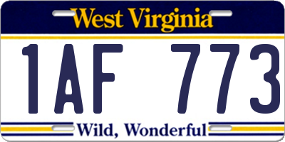 WV license plate 1AF773