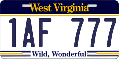 WV license plate 1AF777