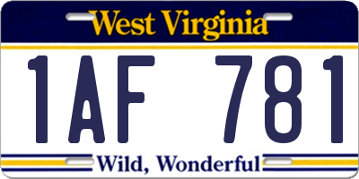 WV license plate 1AF781