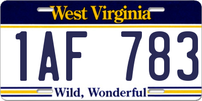 WV license plate 1AF783