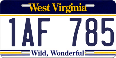 WV license plate 1AF785