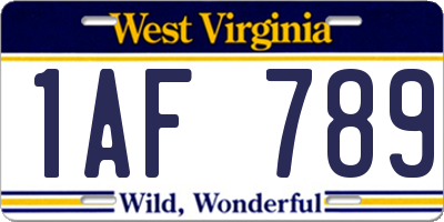 WV license plate 1AF789