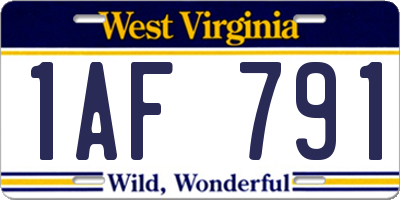 WV license plate 1AF791