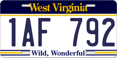 WV license plate 1AF792