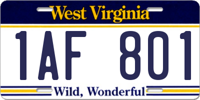 WV license plate 1AF801