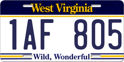 WV license plate 1AF805