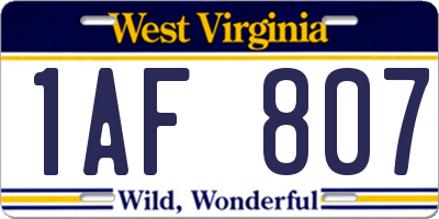 WV license plate 1AF807