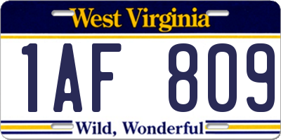 WV license plate 1AF809