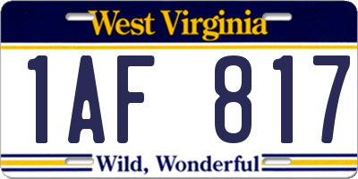 WV license plate 1AF817