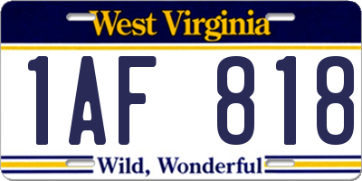 WV license plate 1AF818